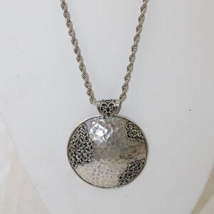 PAZ Israel Sterling Silver Round Hammered & Filigree Cutout Pendant on 30" Chain